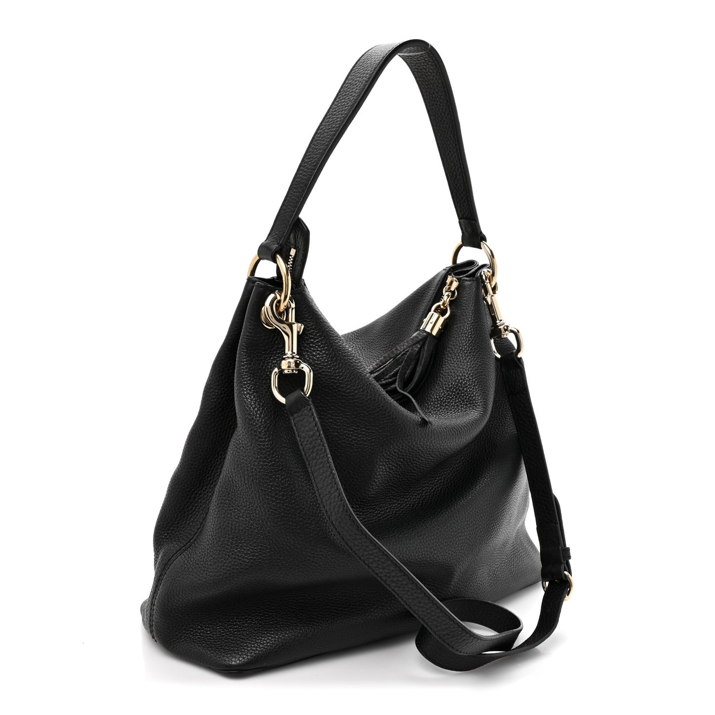 Pebbled Calfskin Large Soho Hobo Black