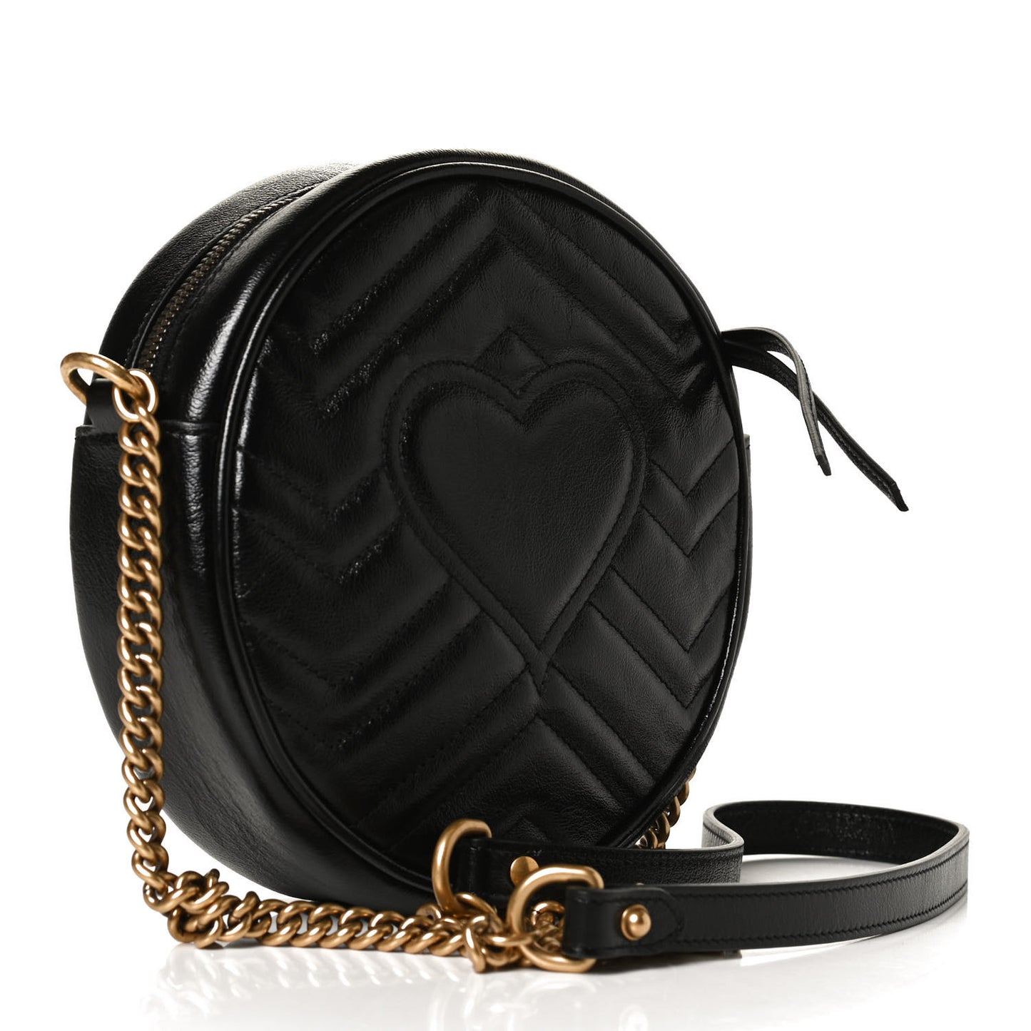 Azalea Calfskin Matelasse Heart Mini GG Marmont Round Shoulder Bag Black