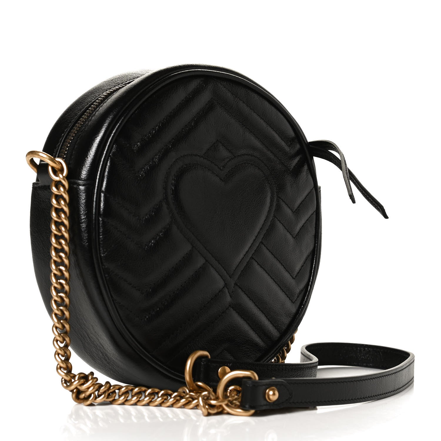 Gucci Azalea Calfskin Matelasse Heart Mini GG Marmont Round Shoulder Bag Black 2 of 10