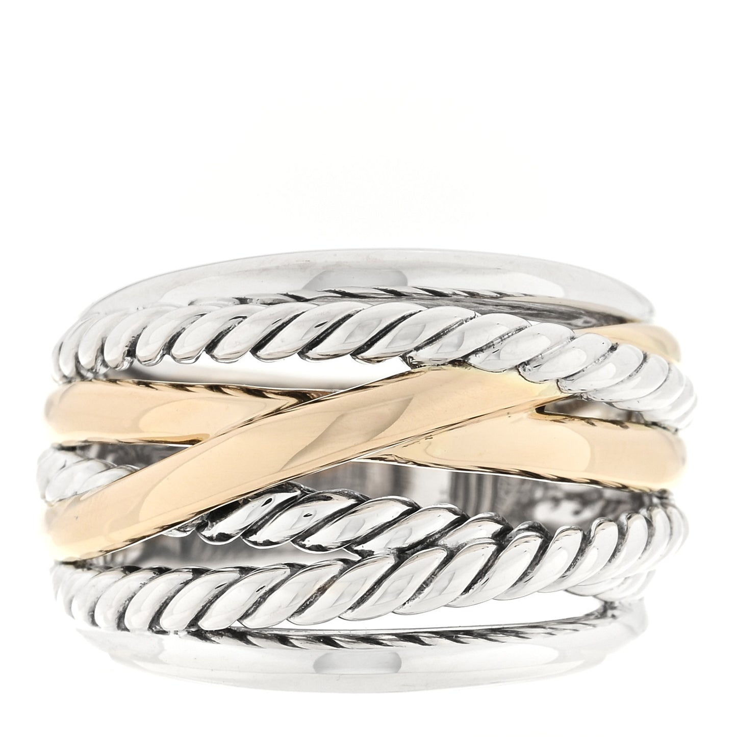 Sterling Silver 14K Yellow Gold Wide Crossover Ring 57 8