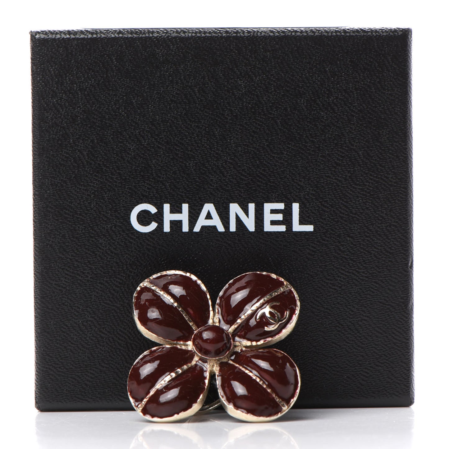 Enamel CC Flower Ring 6 Burgundy Gold