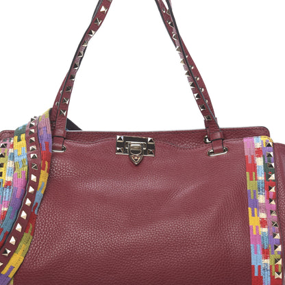 Valentino Garavani Grained Calfskin Embroidered Medium Rockstud Rolling Tote Red 10 of 10