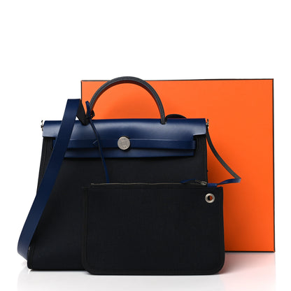 Hermes Military Toile Vache Hunter Herbag Zip 31 PM Black Bleu Saphir 11 of 11