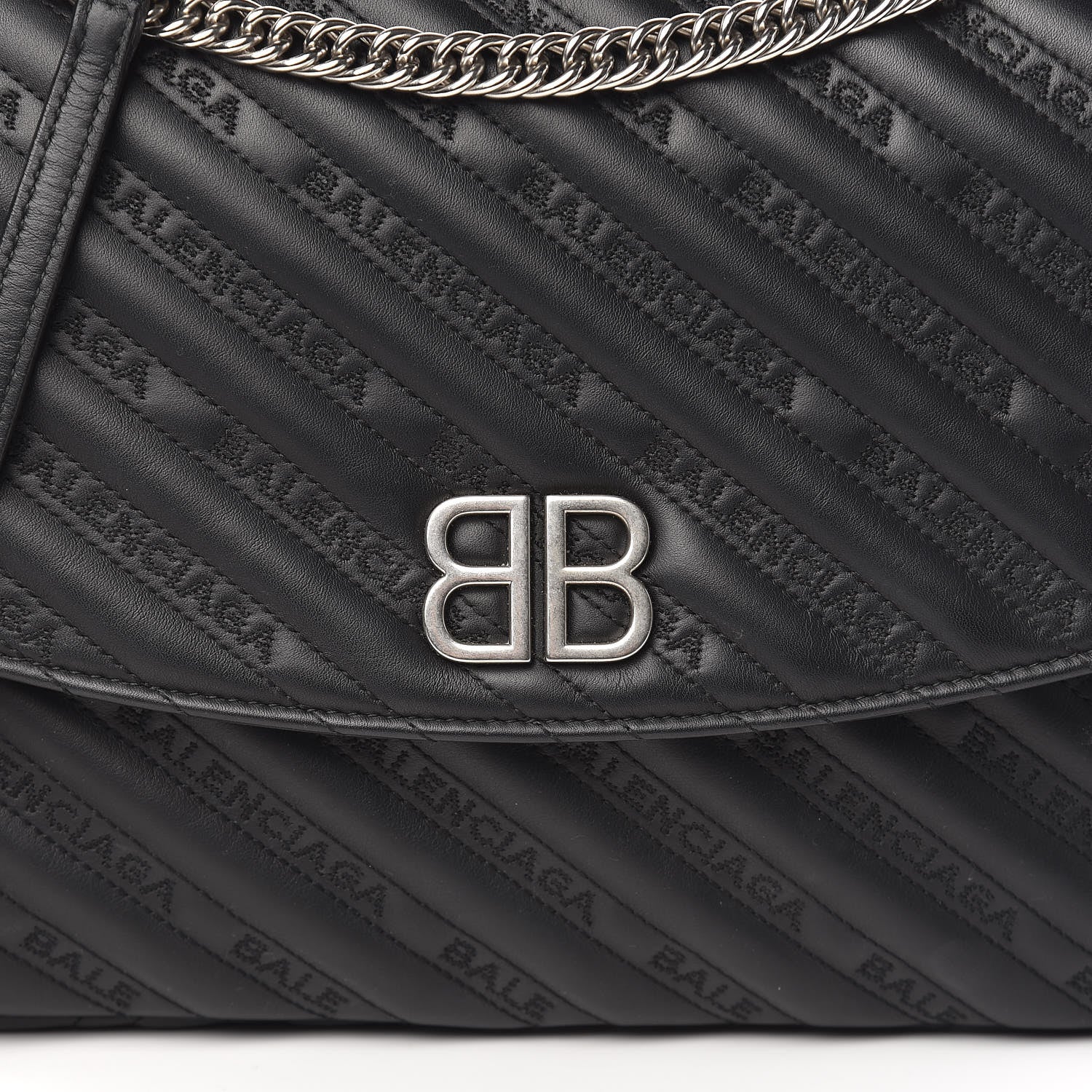 Balenciaga Calfskin Logo Matelasse Large BB Flap Chain Shoulder Bag Black 10 of 10