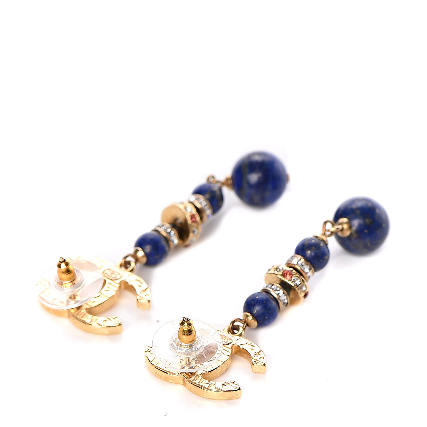 Crystal Beaded Nefertiti CC Long Drop Earrings Gold Yellow Blue