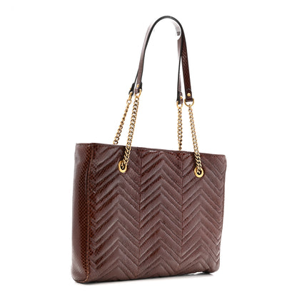 Gucci Snakeskin Matelasse Medium GG Marmont Slim Tote Brown 3 of 14