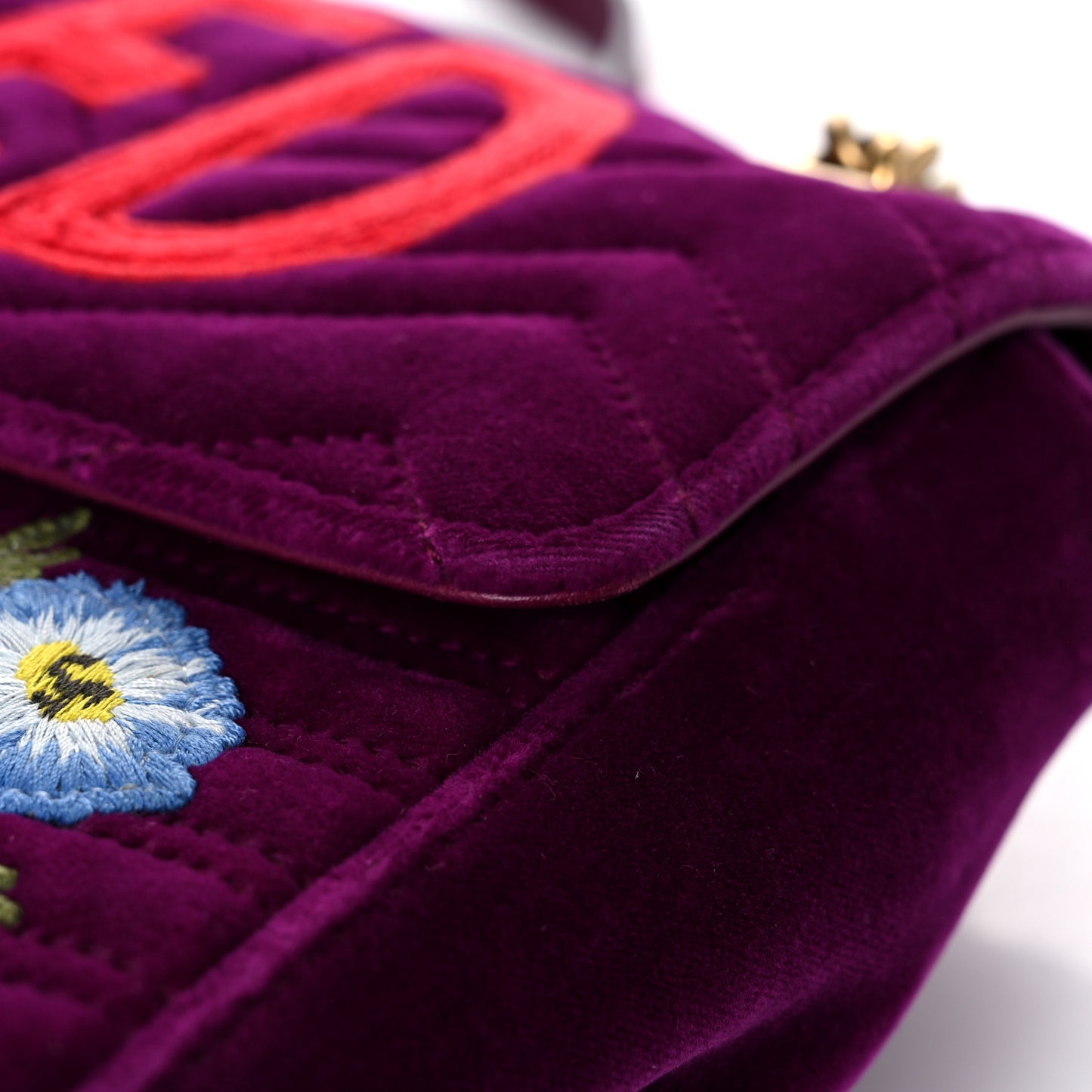 Velvet Matelasse Loved Embroidered Medium GG Marmont Shoulder Bag Fuchsia Violet Cyclamen