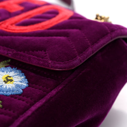 Gucci Velvet Matelasse Loved Embroidered Medium GG Marmont Shoulder Bag Fuchsia Violet Cyclamen 22 of 24