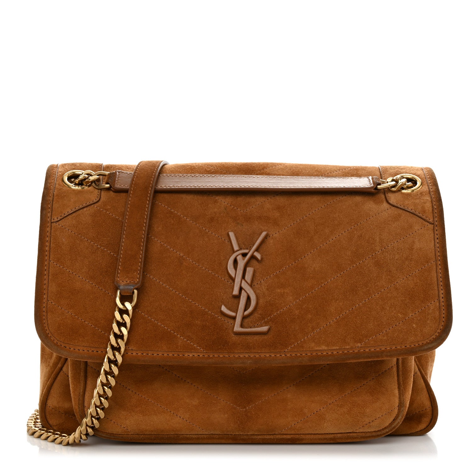 Saint Laurent Suede Monogram Medium Niki Chain Satchel Cinnamon 1 of 12