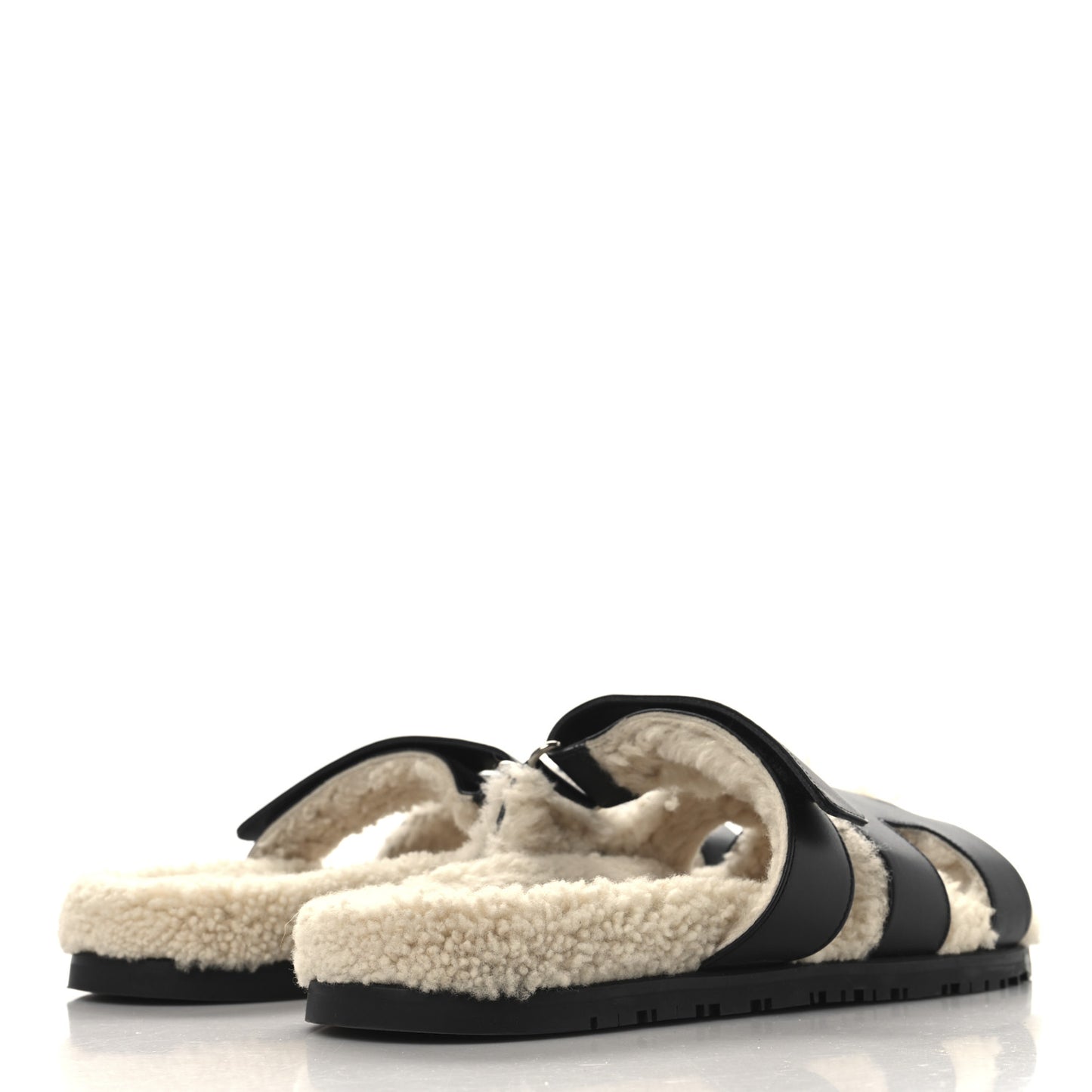 Calfskin Woolskin Mens Chypre Sandals 41.5 Black Ecru