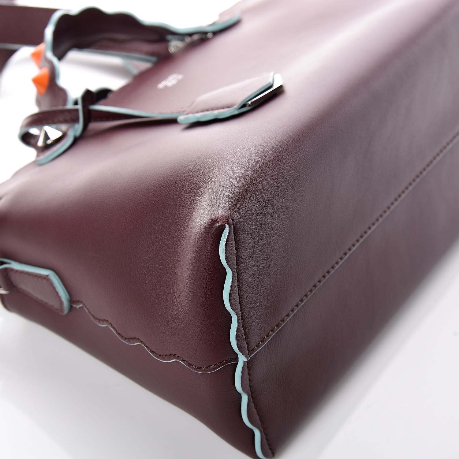 Fendi Vitello Dolce Scalloped Studded Medium By The Way Boston Bag Bordeaux 11 of 14