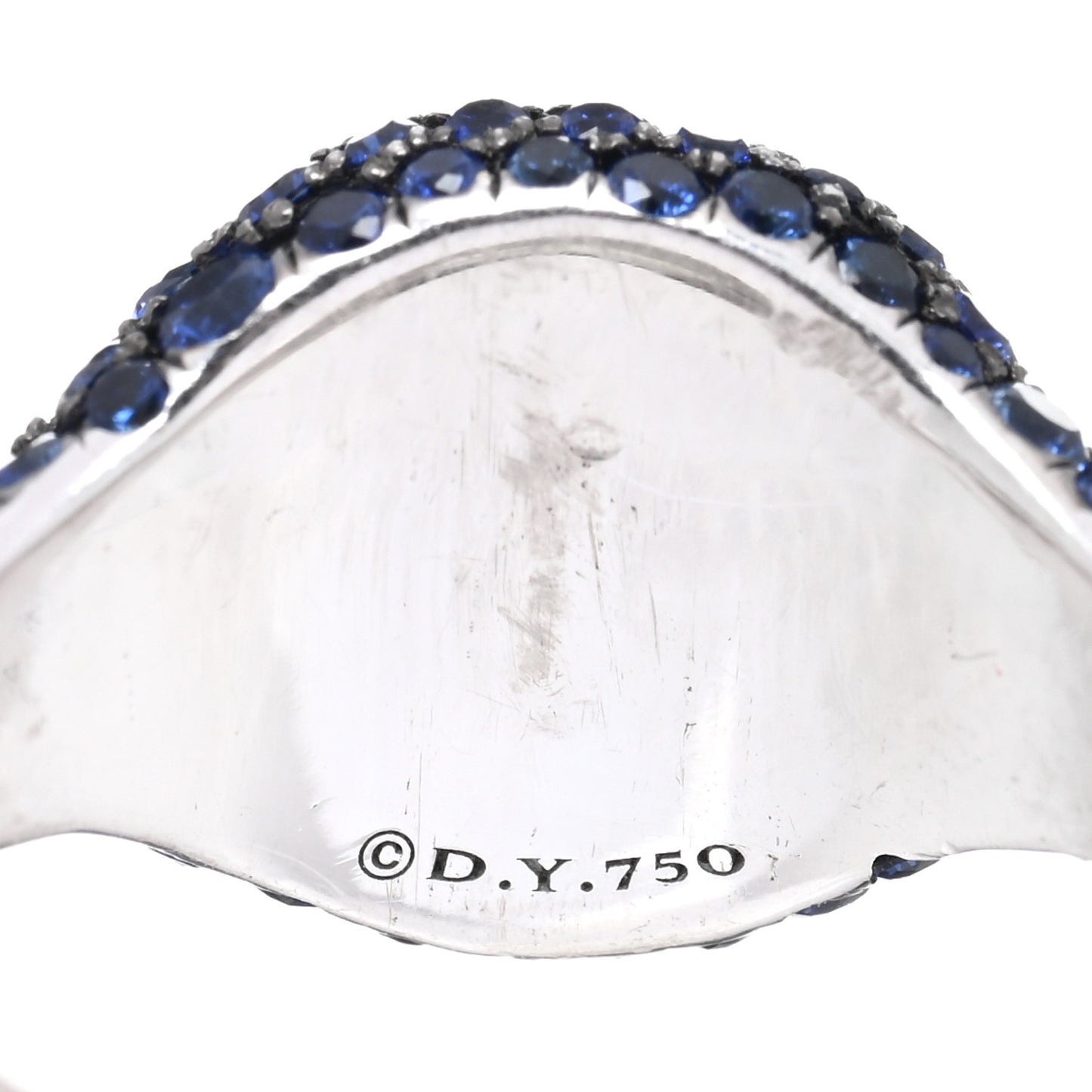 18K White Gold Blue Sapphire Petite Pave Chevron Pinky Ring 48 4.5