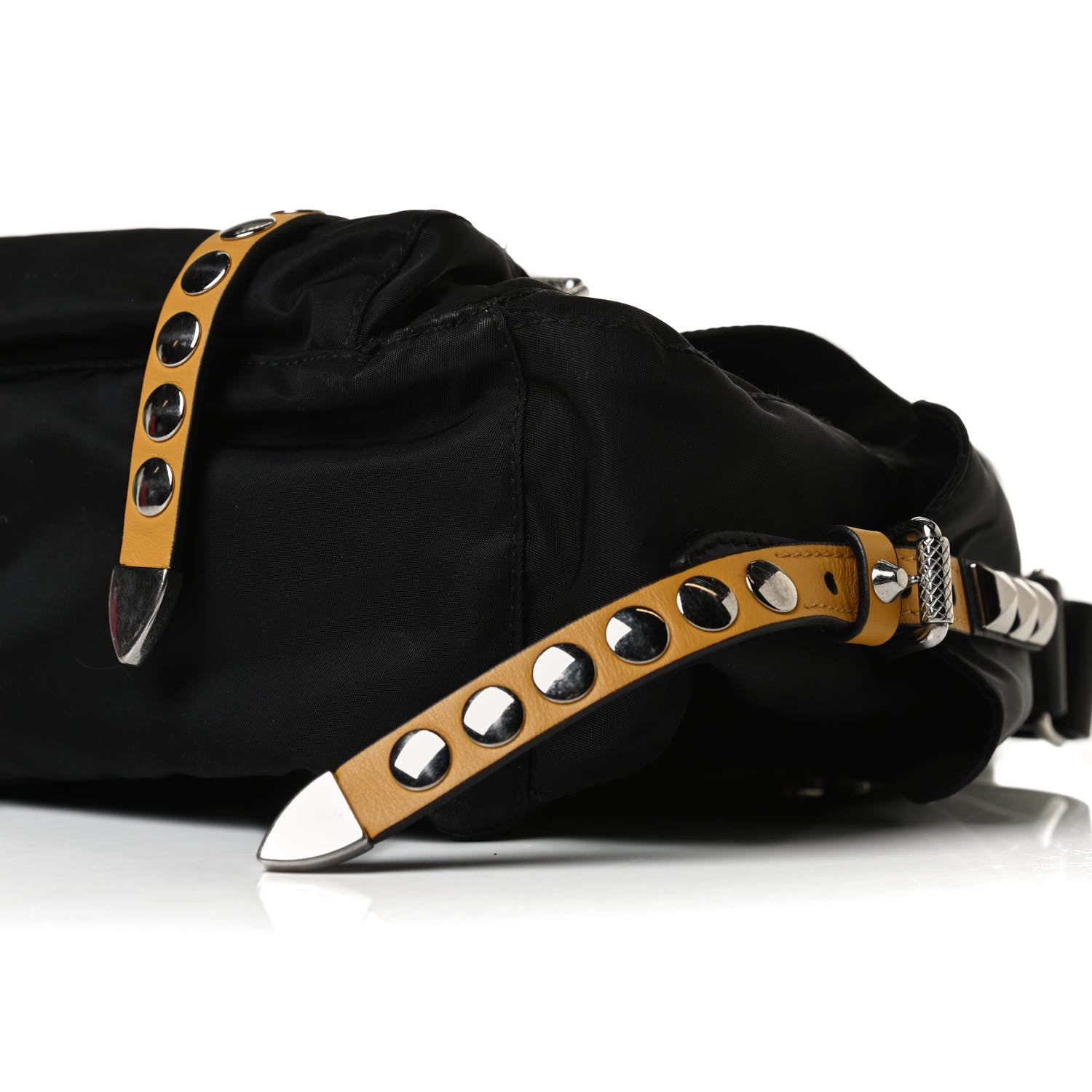 Prada Nylon New Vela Studded Messenger Black Soleil 12 of 16