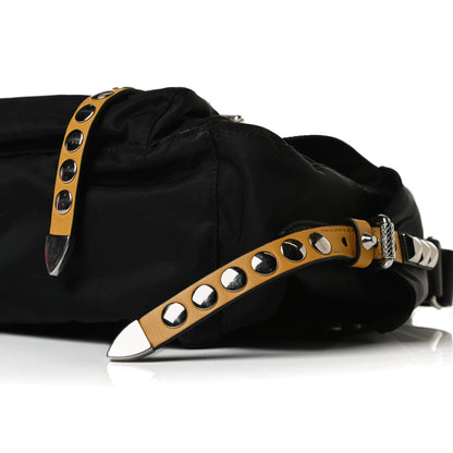 Prada Nylon New Vela Studded Messenger Black Soleil 12 of 16