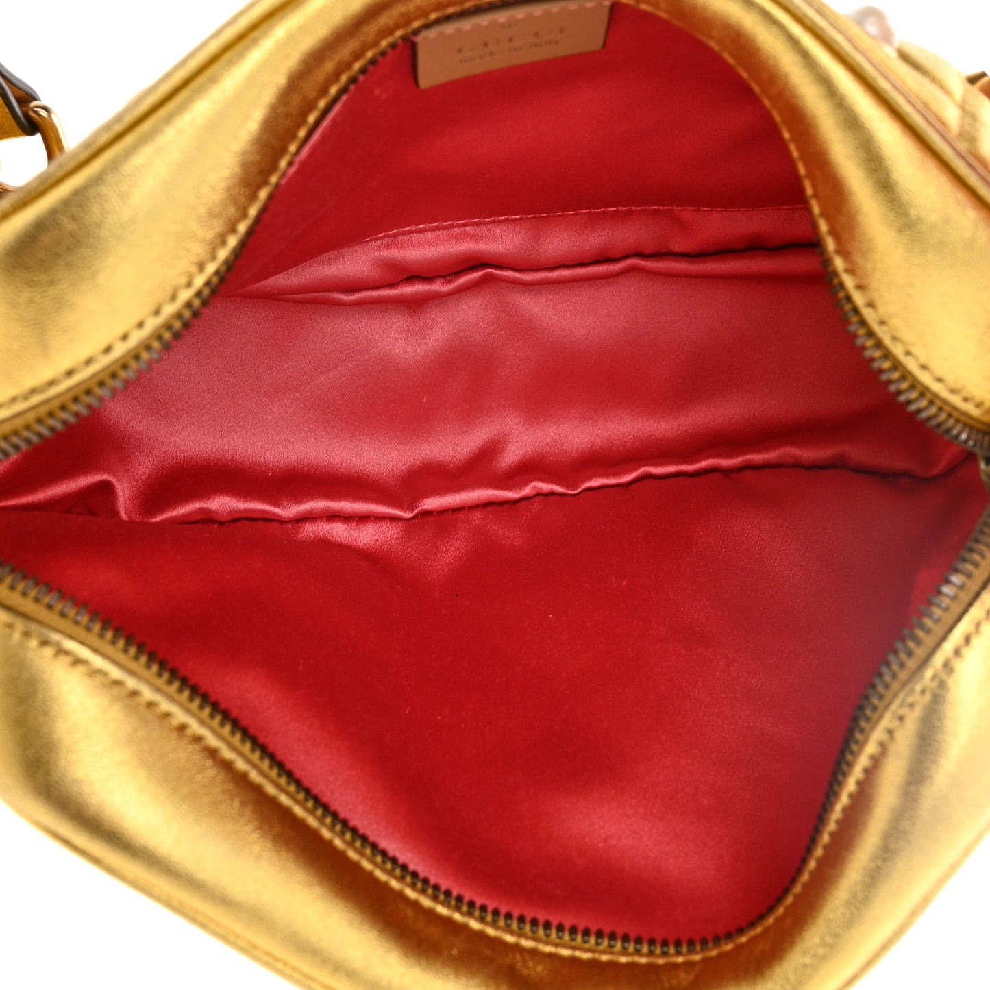 Metallic Calfskin Matelasse Studded Small Pearly GG Marmont Chain Shoulder Bag Gold