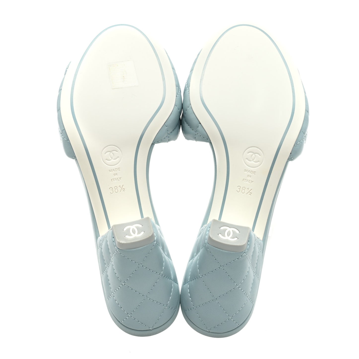 Lambskin Quilted Textured CC Mules 38.5 Light Blue