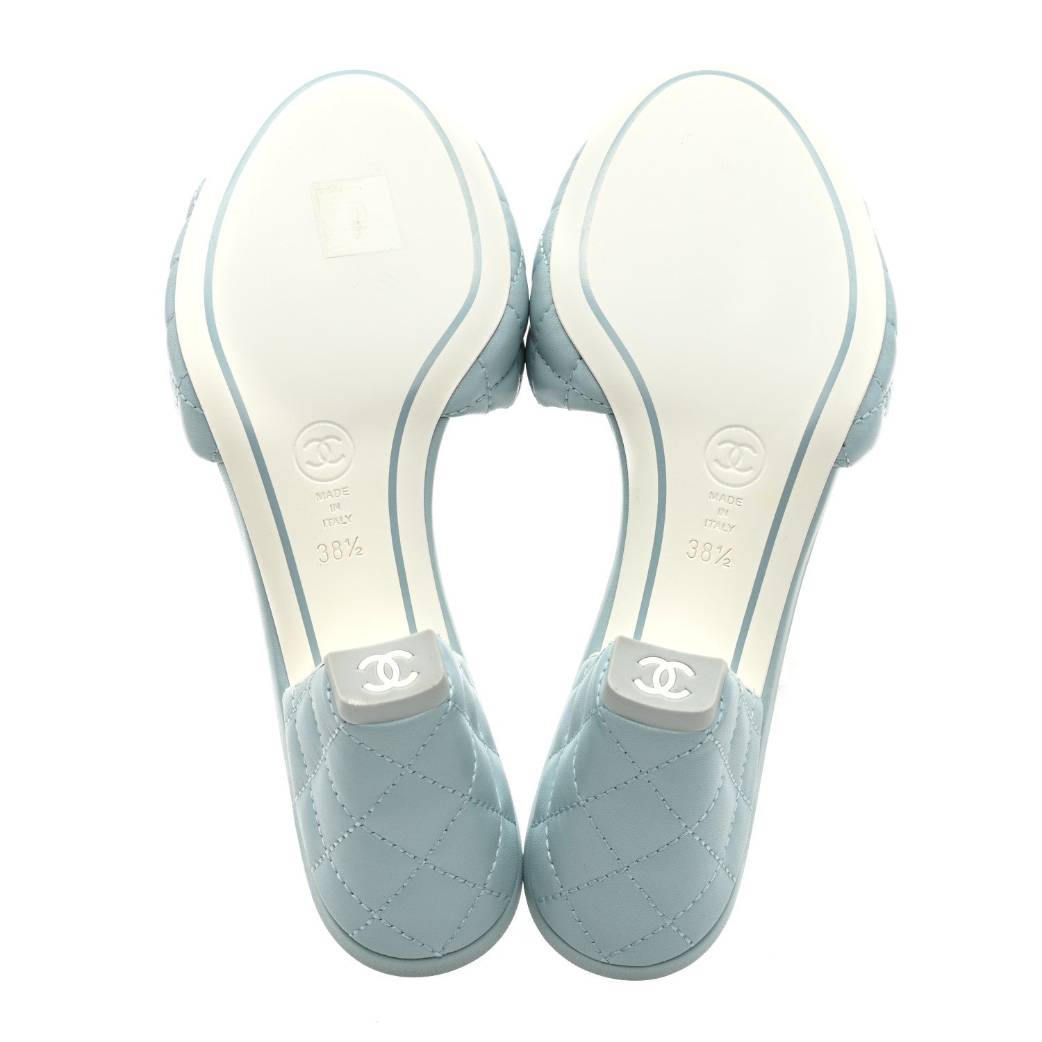 Chanel Lambskin Quilted Textured CC Mules 38.5 Light Blue 5 of 8