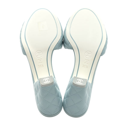 Chanel Lambskin Quilted Textured CC Mules 38.5 Light Blue 5 of 8