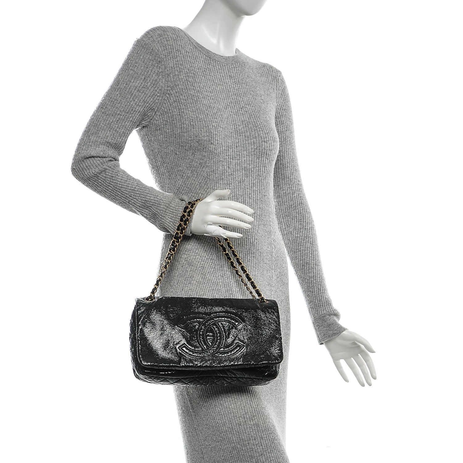 Chanel Vinyl Medium Rock and Chain Flap Black 2 of 7