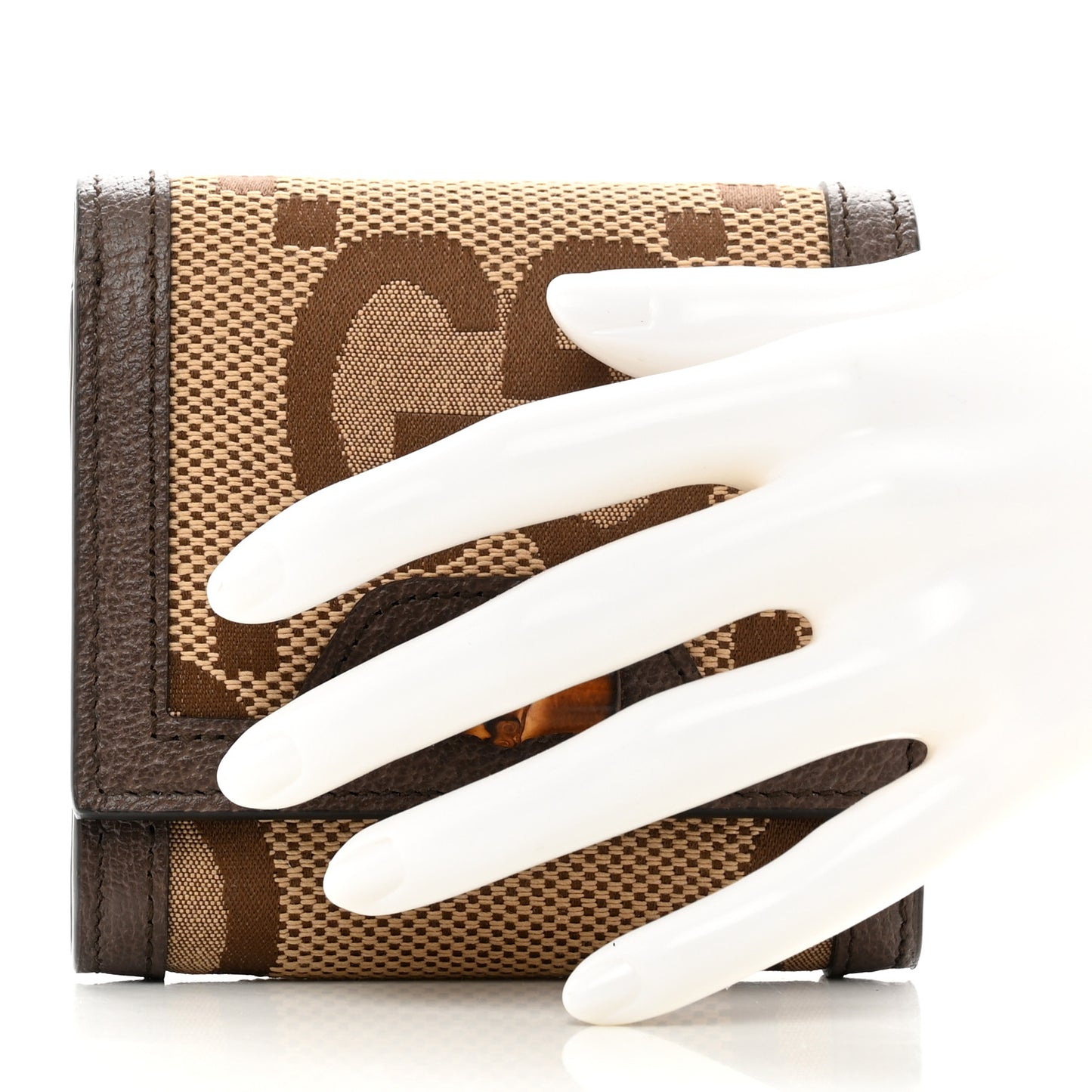 Monogram Jumbo GG Textured Dollar Calfskin Diana Compact Wallet Camel Ebony New Acero