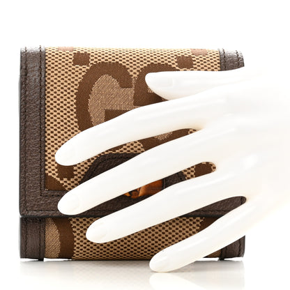 Gucci Monogram Jumbo GG Textured Dollar Calfskin Diana Compact Wallet Camel Ebony New Acero 2 of 7