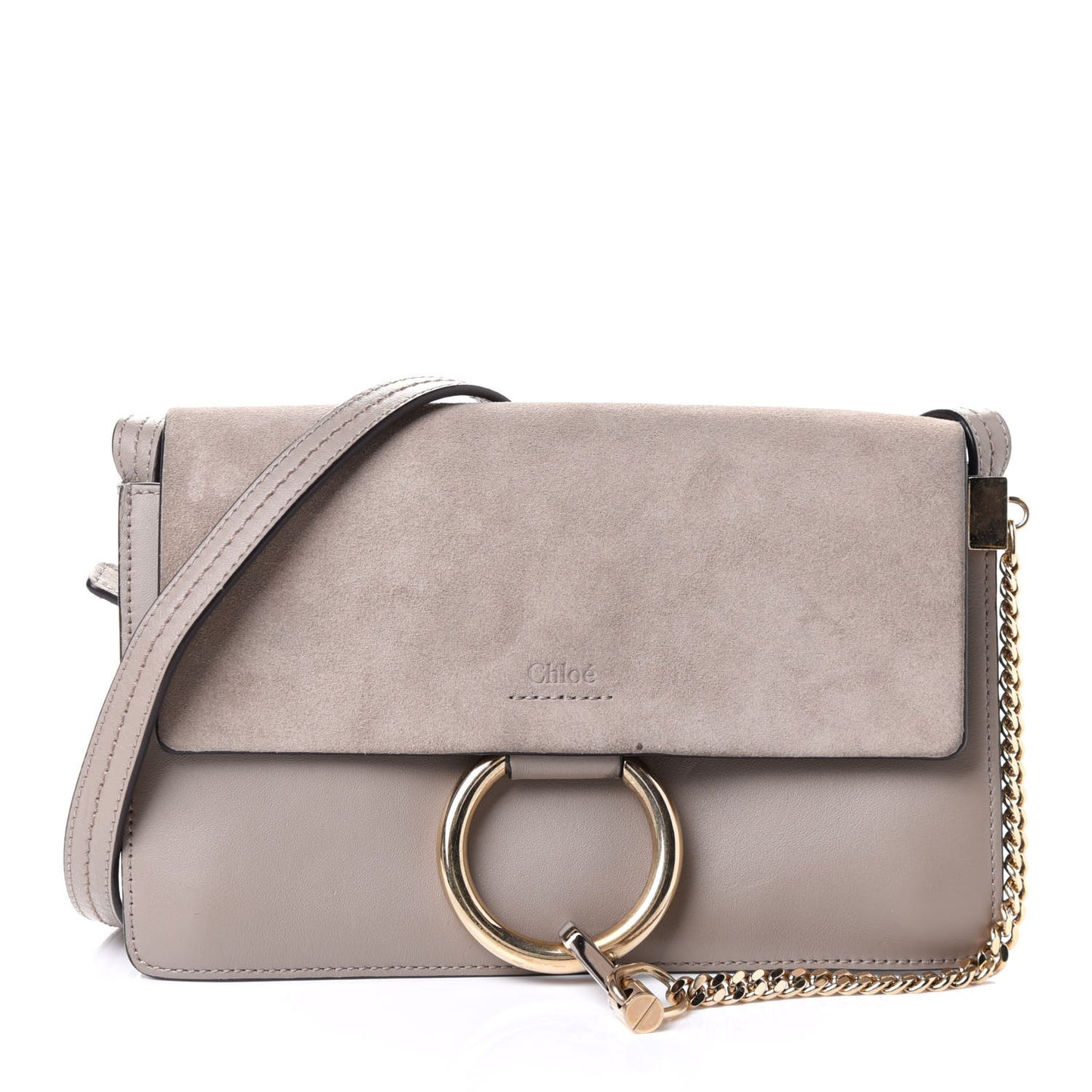 Suede Calfskin Small Faye Shoulder Bag Motty Grey