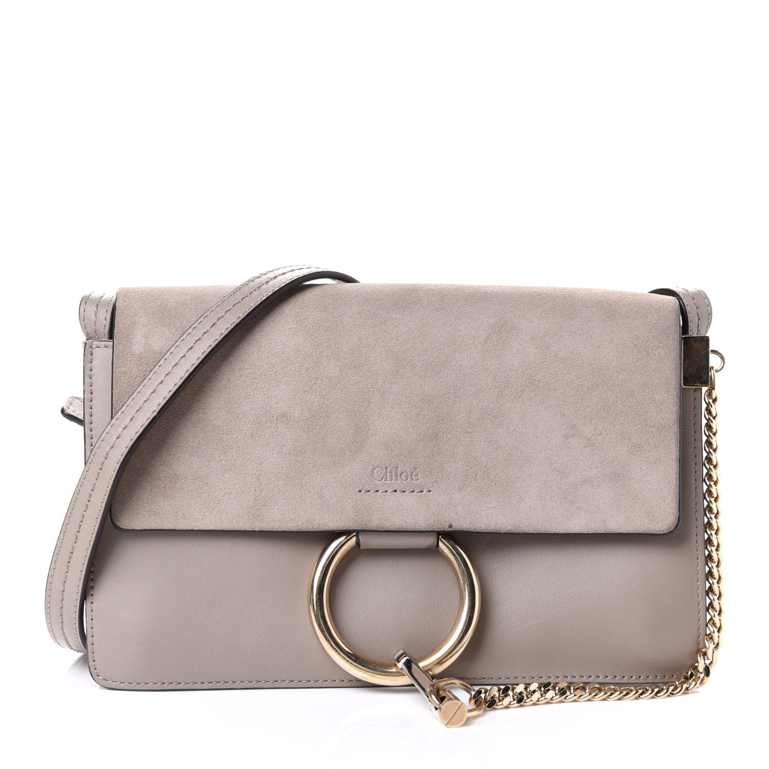Chloe Suede Calfskin Small Faye Shoulder Bag Motty Grey 1 of 4