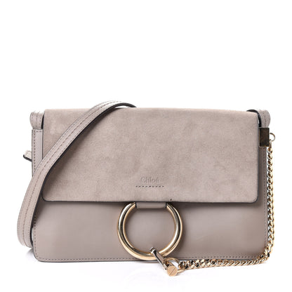 Chloe Suede Calfskin Small Faye Shoulder Bag Motty Grey 1 of 4