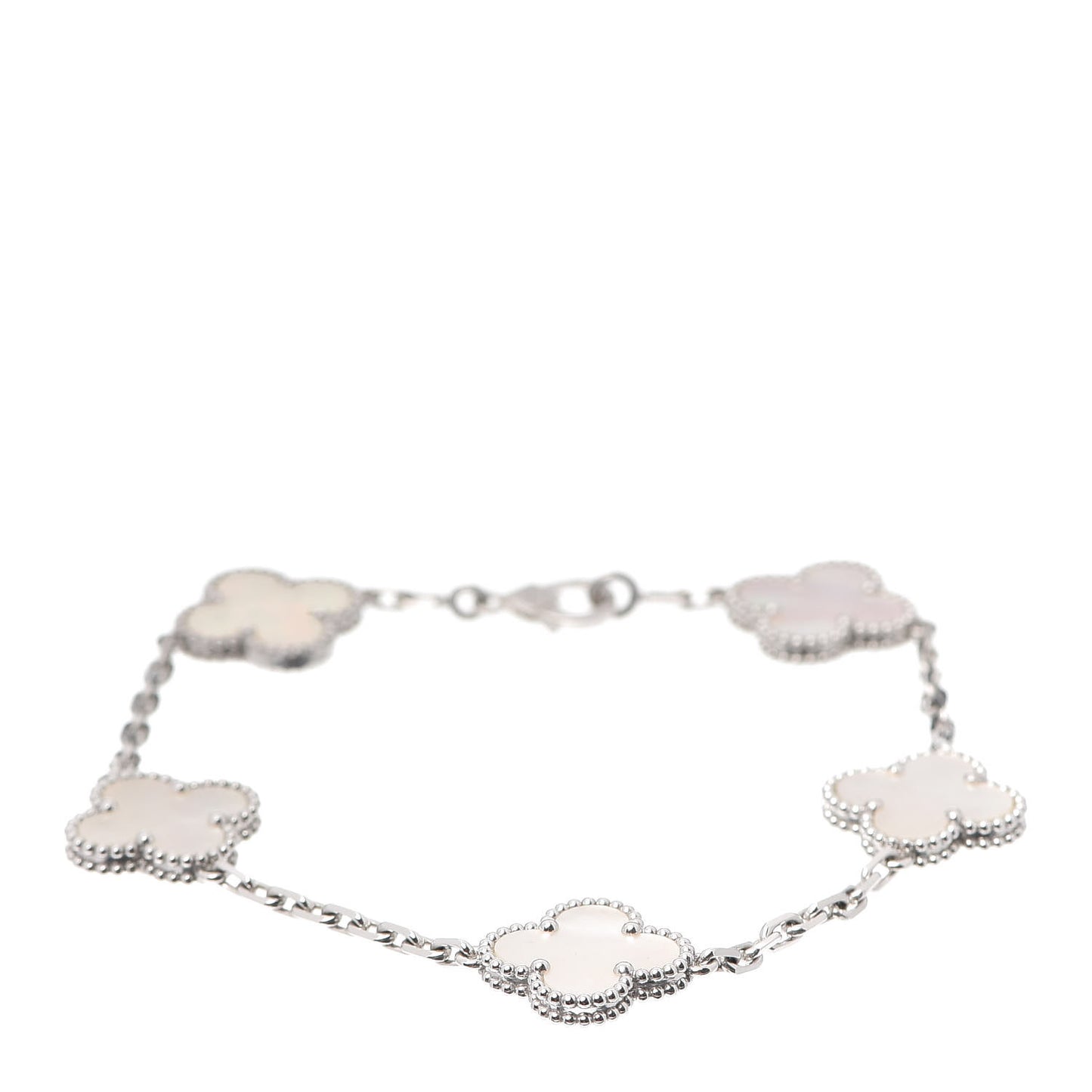 18K White Gold Mother of Pearl 5 Motifs Vintage Alhambra Bracelet