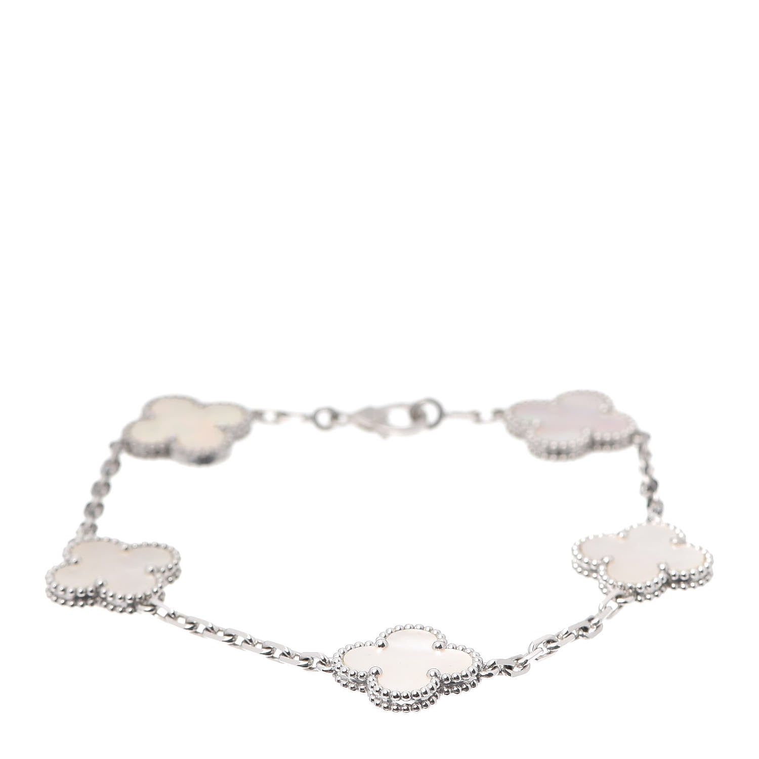 Van Cleef & Arpels 18K White Gold Mother of Pearl 5 Motifs Vintage Alhambra Bracelet 1 of 8
