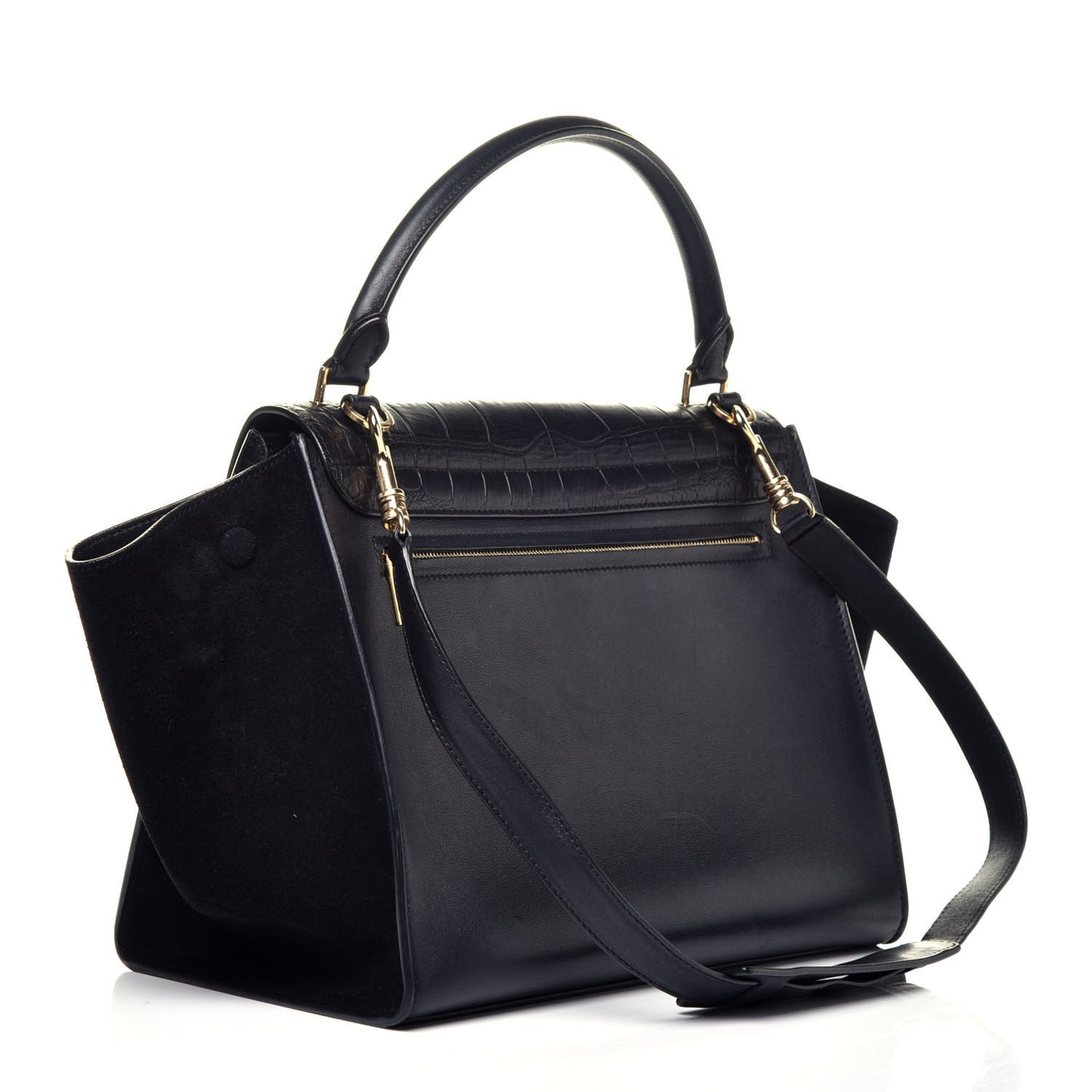 Crocodile Embossed Calfskin Suede Medium Trapeze Black