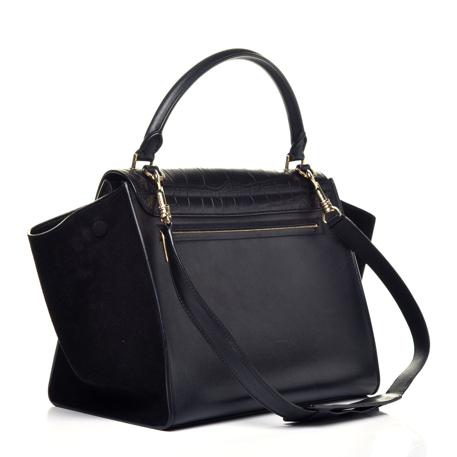 Celine Crocodile Embossed Calfskin Suede Medium Trapeze Black 4 of 10
