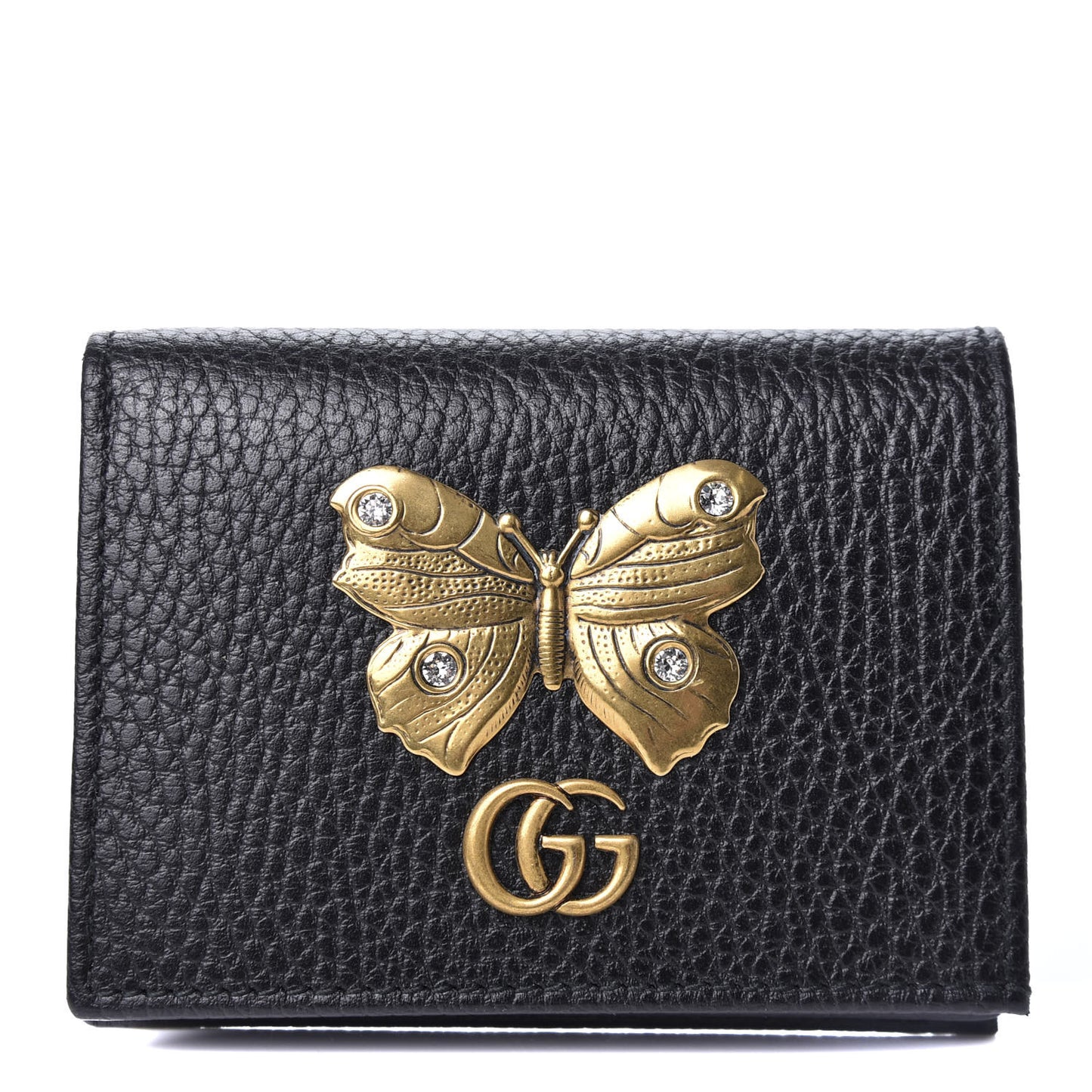Pebbled Calfskin Butterfly Card Case Black