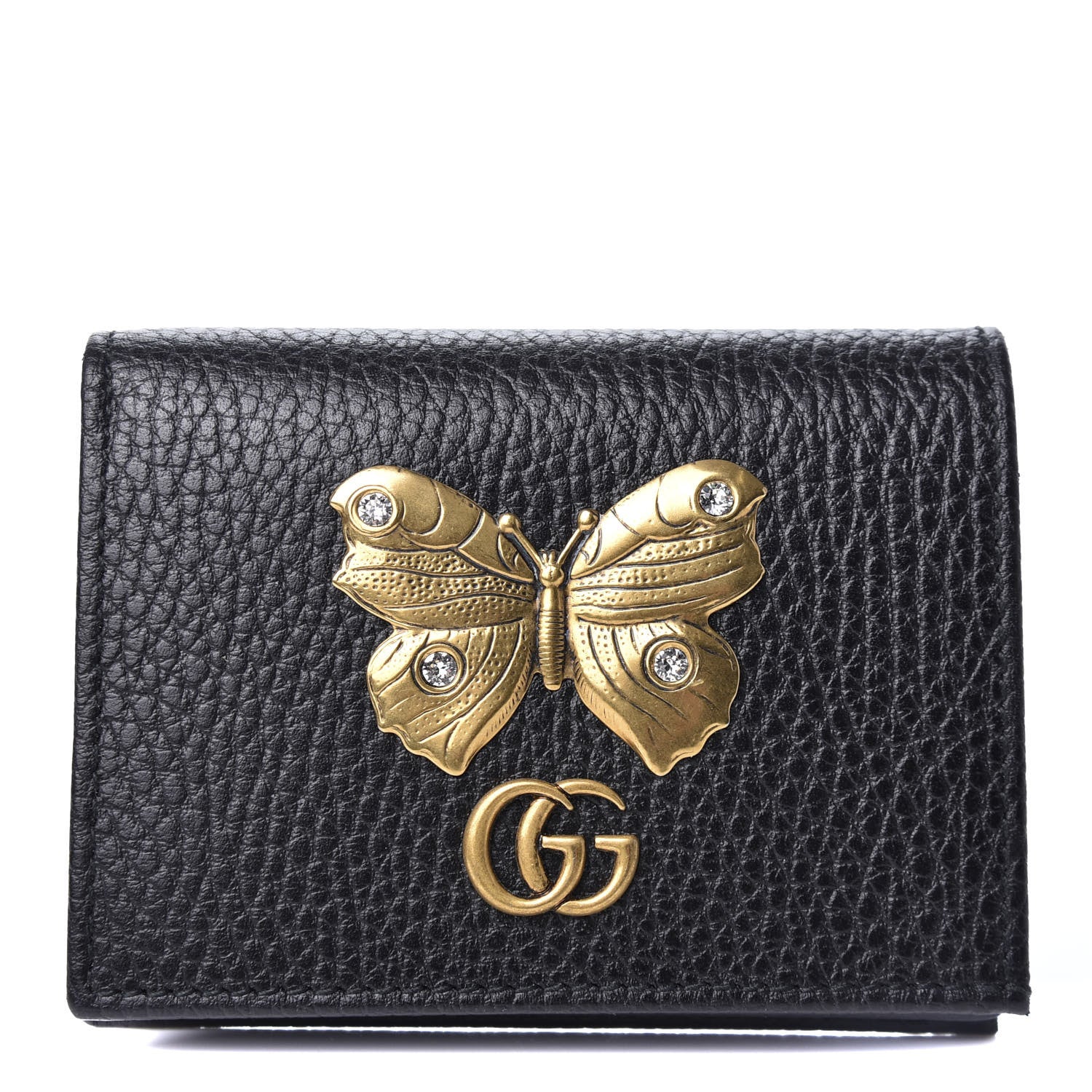 Gucci Pebbled Calfskin Butterfly Card Case Black 1 of 7