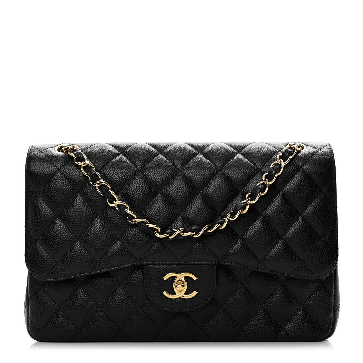 Caviar Quilted Jumbo Double Flap Black