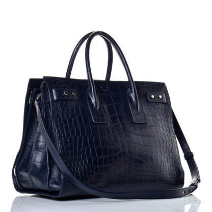 Saint Laurent Calfskin Crocodile Embossed Medium Souple Sac De Jour Navy 4 of 9