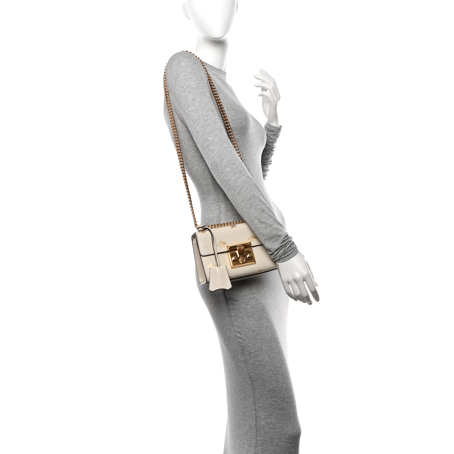 Gucci Grained Calfskin Bee Star Small Padlock Shoulder Bag White 2 of 10