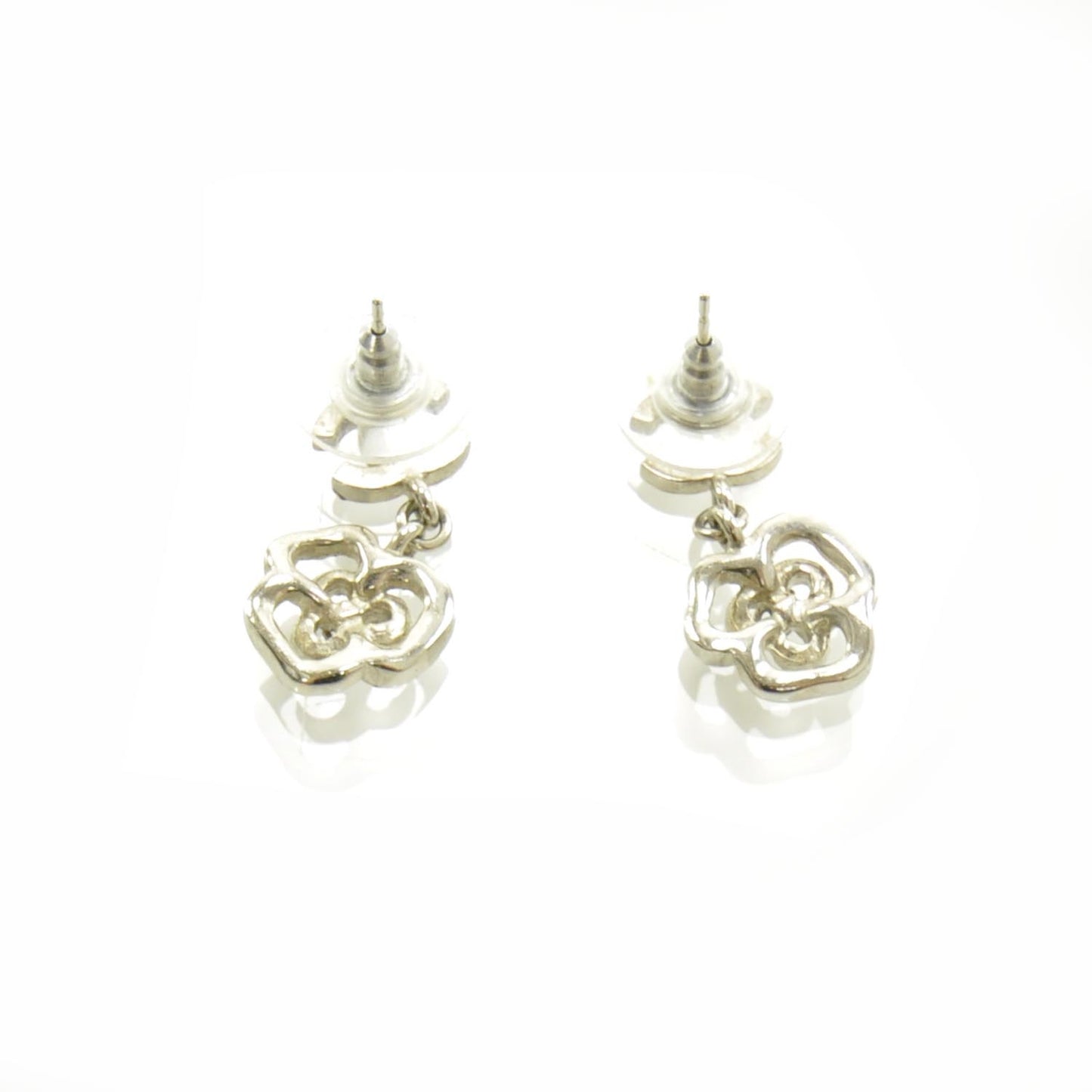 Crystal CC Camellia Drop Earrings Silver