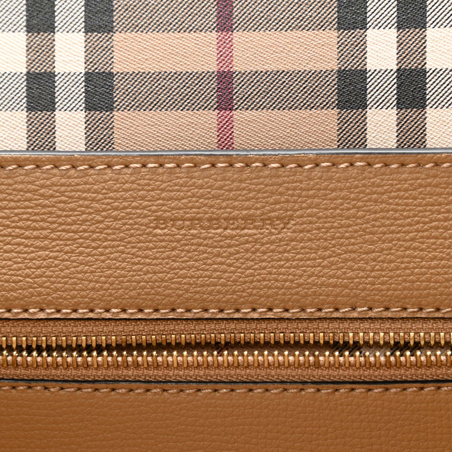 Grainy Calfskin Haymarket Check Tote Camel