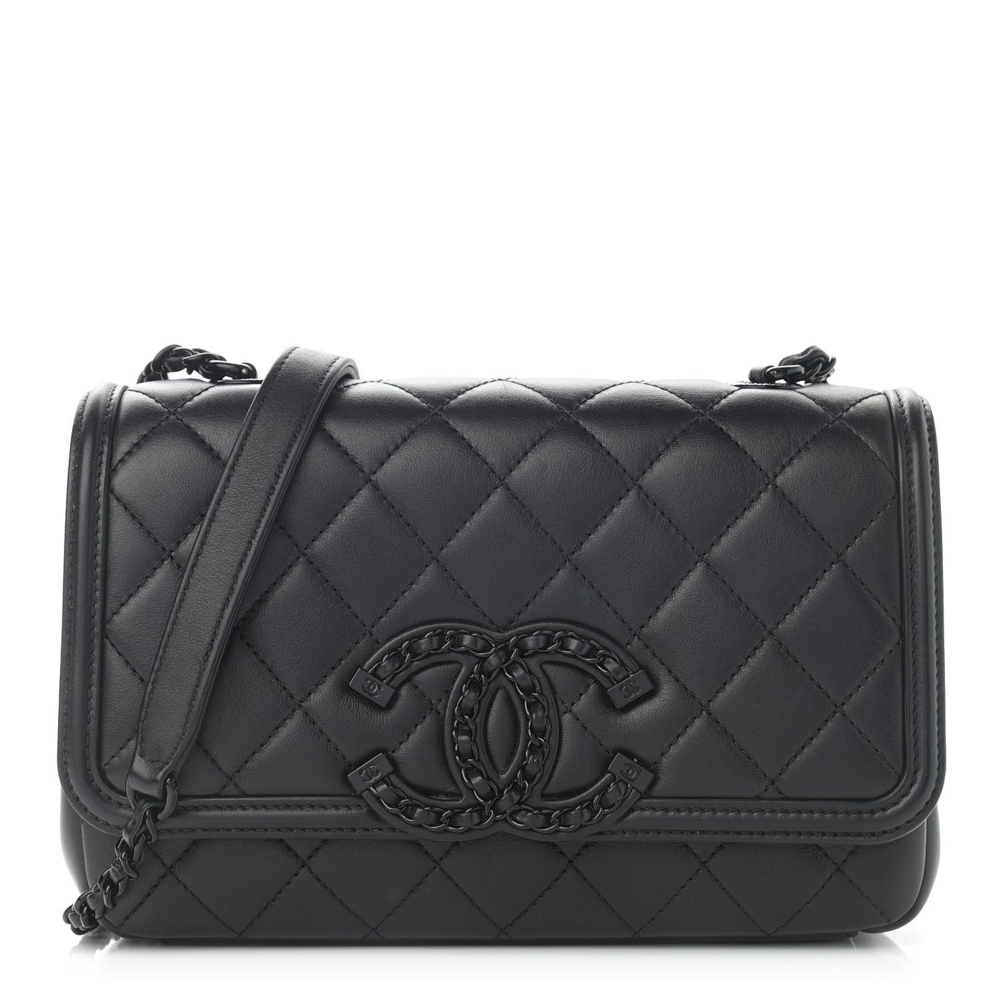 Lambskin Quilted Small CC Filigree Flap Black