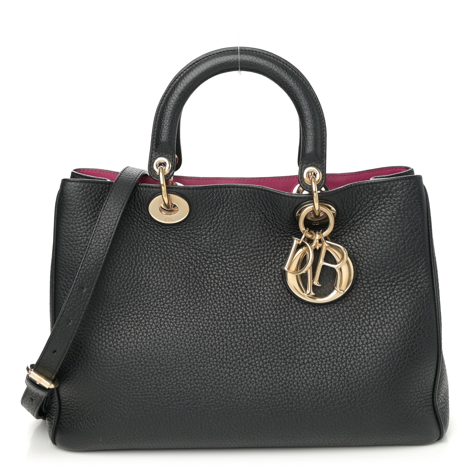 Christian Dior Bullcalf Medium Diorissimo Tote Black Rose Indien 1 of 12