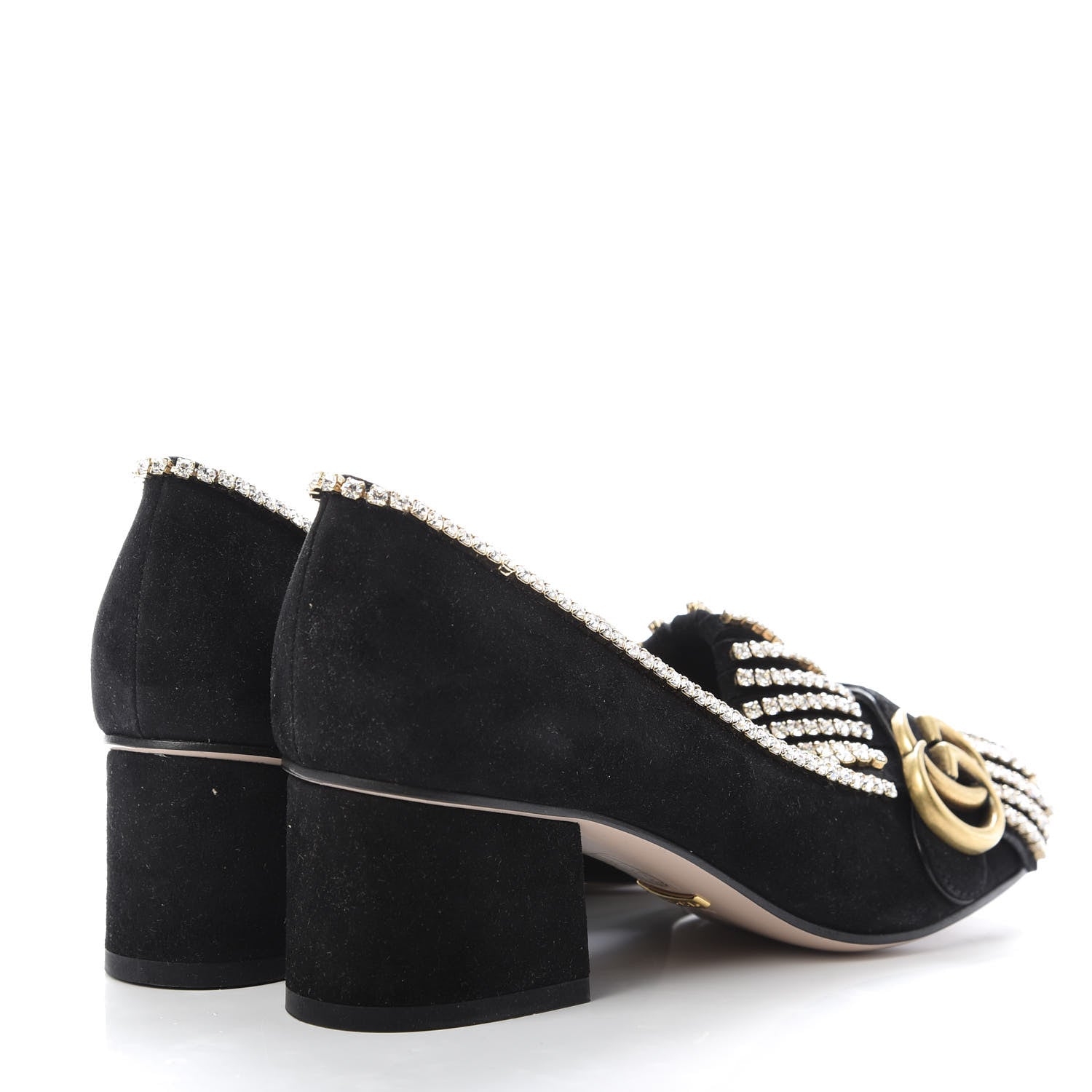 Gucci Kid Scamosciato Crystal GG Marmont Fringe 50mm Loafer Pumps 36 Black 4 of 9