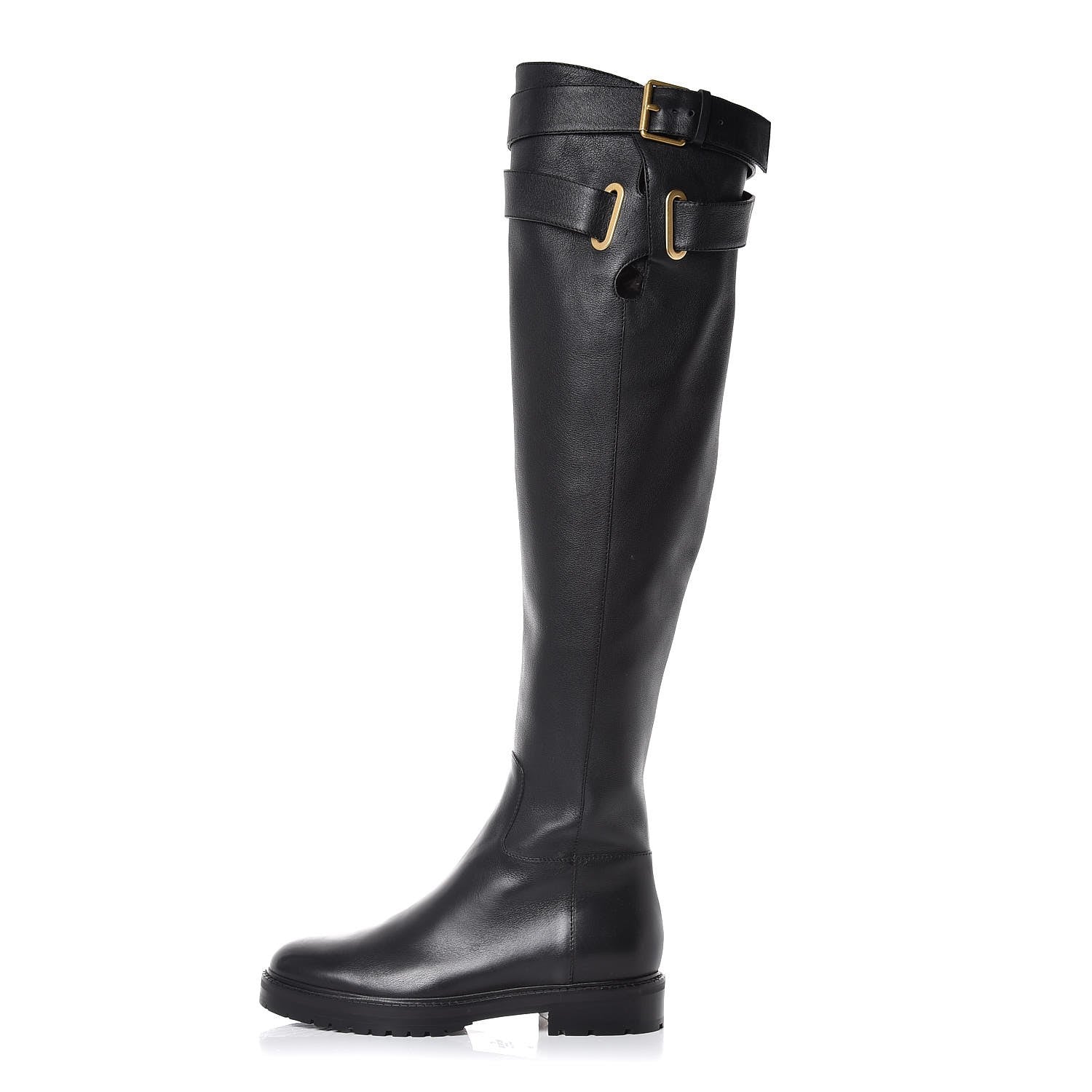 Valentino Garavani Calfskin Knee High Buckle Boots 36 Black 1 of 8