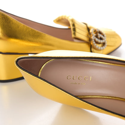 Gucci Metallic Nappa Pearly GG Marmont Fringe 50mm Loafer Pumps 37.5 Oro Vecchio 9 of 13