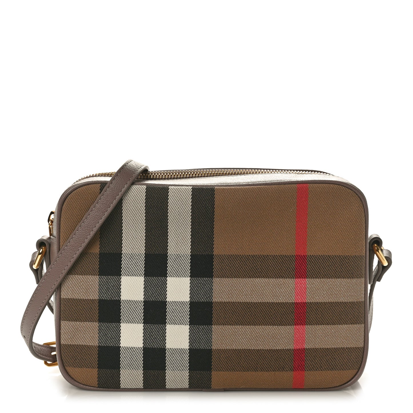 Check Calfskin Large Camera Bag Grey Mink