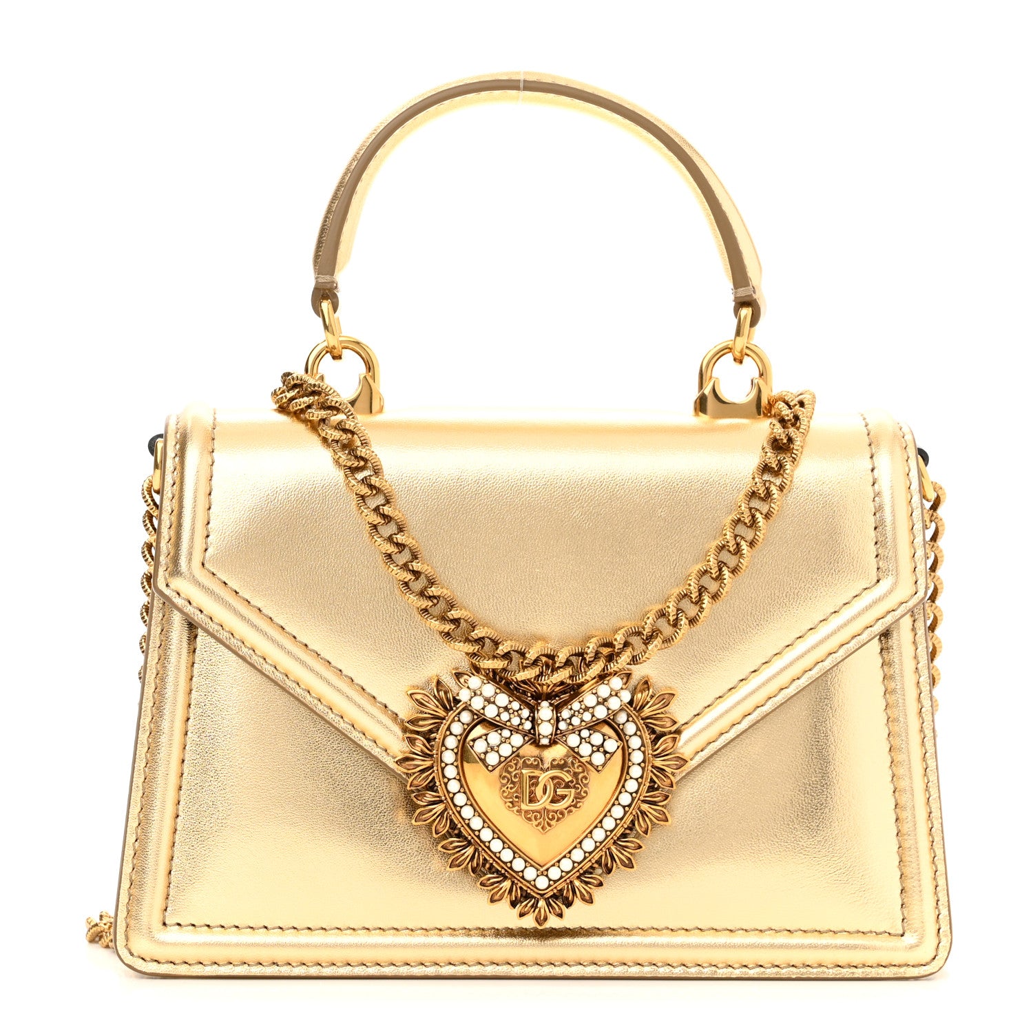 Dolce & Gabbana Metallic Nappa Small Devotion Envelope Top Handle Bag Gold 1 of 10