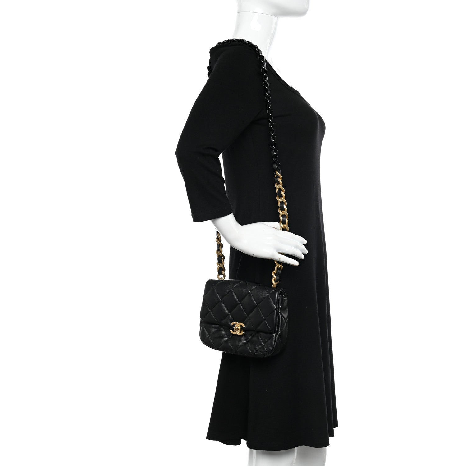Chanel Lambskin Quilted Mini Lacquered Chain Flap Black 2 of 11