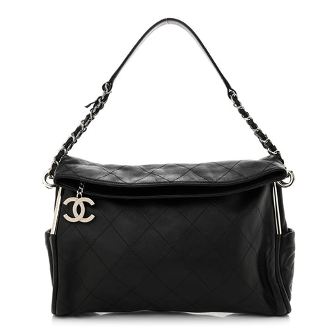 Lambskin Stitched Medium Ultimate Soft Tote Black