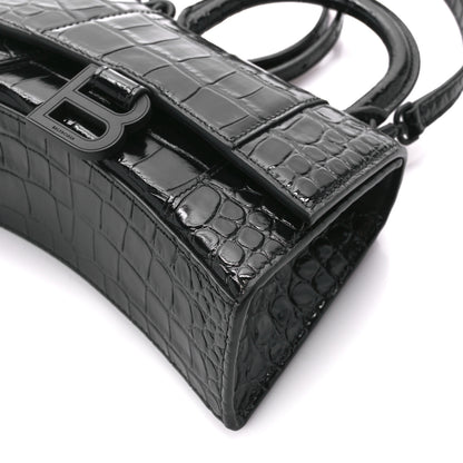 Balenciaga Shiny Calfskin Monochrome Crocodile Embossed Hourglass Top Handle Bag XS Black 10 of 10