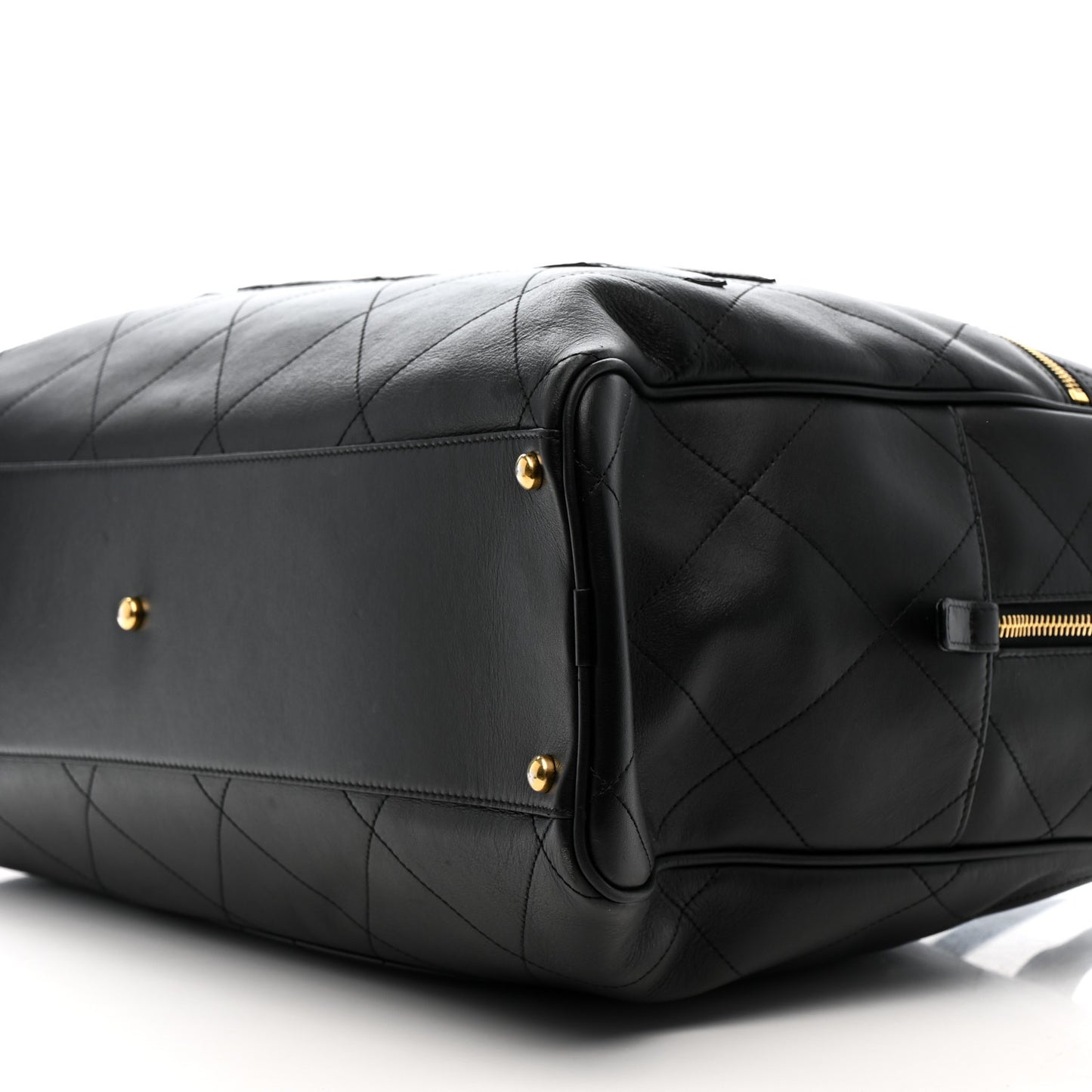 Calfskin Stitched Maxi Logo Bowling Bag Black